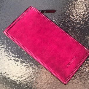 Burgundy slim leather wallet cards coins cash